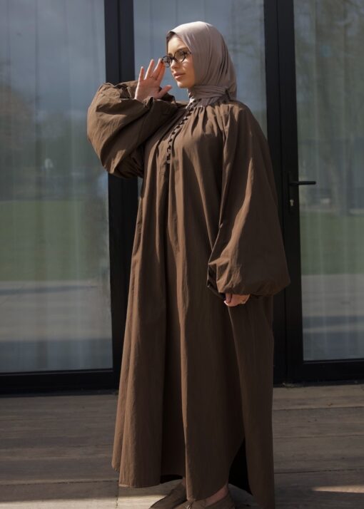 Maxi dress balloon sleeve brown