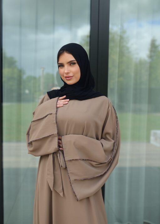 Pearl drape abaya taupe - Afbeelding 2