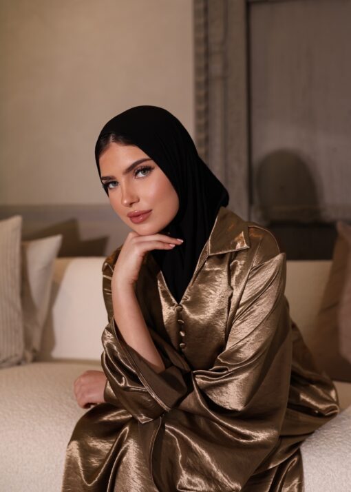 Beaded glossy abaya olive - Afbeelding 2