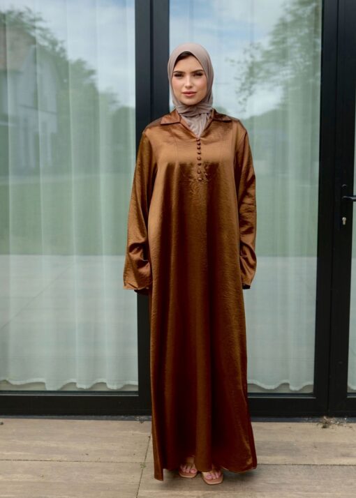 Beaded glossy abaya brown
