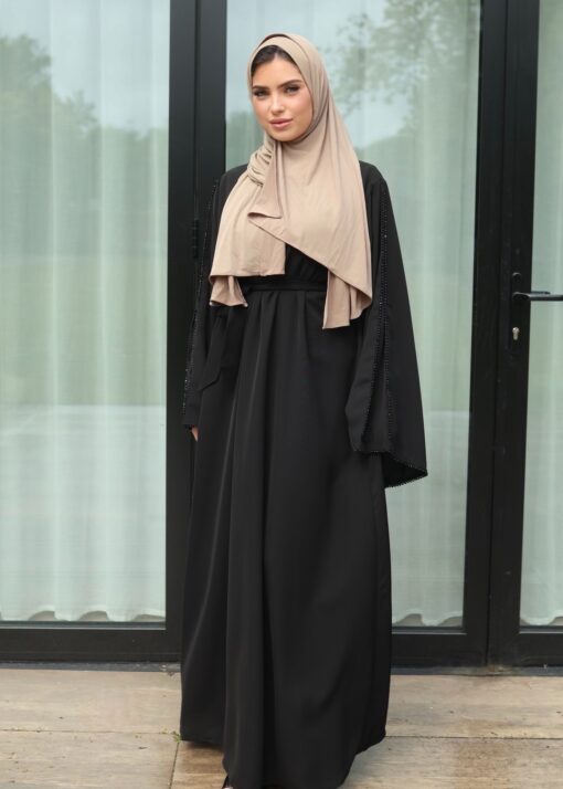 Pearl drape abaya black