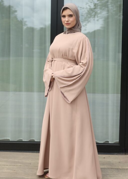 Pearl drape abaya pink
