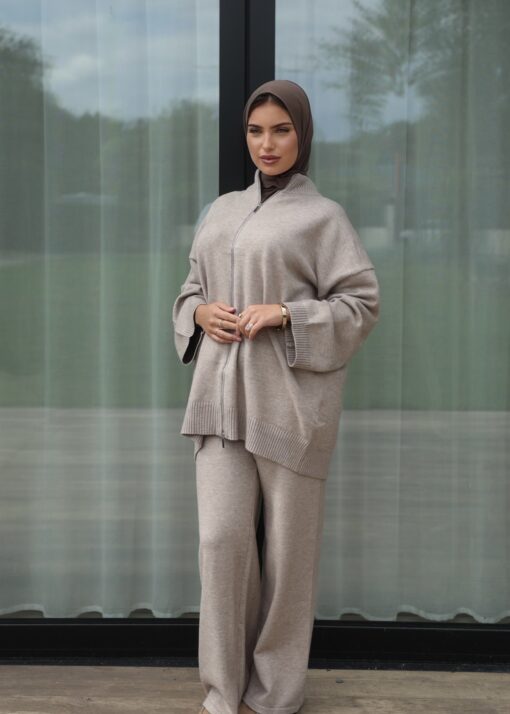 Knitted twinset viscose taupe - Afbeelding 2