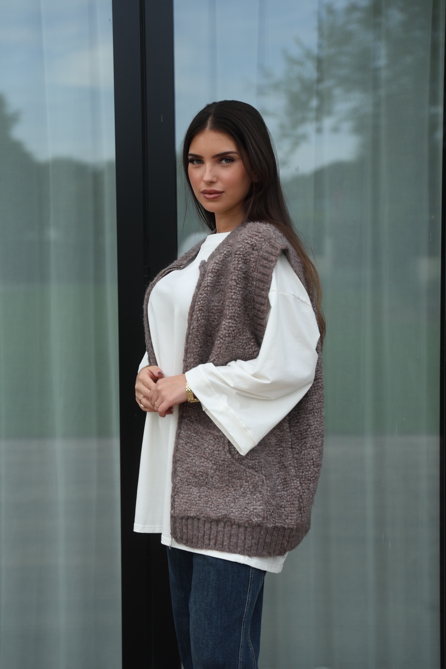 Taupe teddy gilet